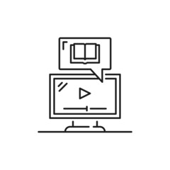 Digital book and computer screen isolated thin line icon. Vector online education, encyclopedia on computer display, remote access to electronic library, instruction guide how to use catalogue