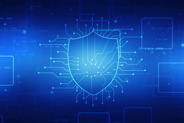 Protect and Security concept. Digital Shield on abstract technology background, Cyber Security and network protection Concept, personal data protection, Business security background