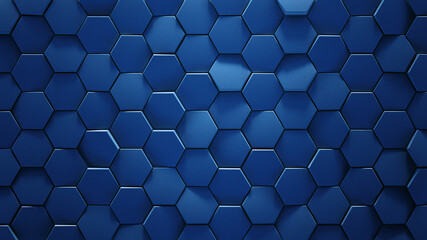 Blue hexagonal geometric background 3D render