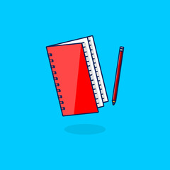 Book and pencil cartoon style icon illustration