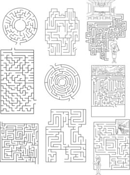 Children illustration, maze collection, children activities 