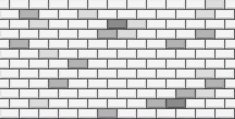 White subway tile seamless pattern. Wall with brick texture. Vector geometric background design - obrazy, fototapety, plakaty