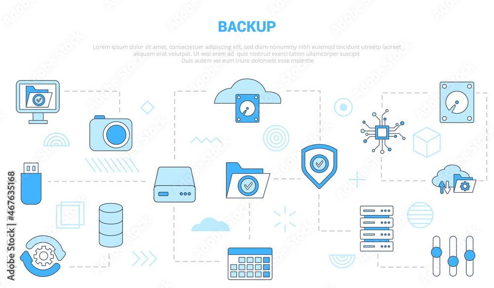 Wall mural backup concept with icon set template banner with modern blue color style