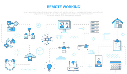 Fototapeta na wymiar remote working concept with icon set template banner with modern blue color style