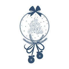 Christmas ball ornament simple design. Hand drawn Christmas bauble. Decoration isolated elements. Doodles and sketches vector illustration.