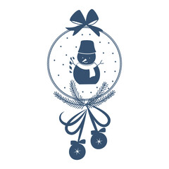 Christmas ball with snowman simple design. Hand drawn Christmas bauble. Decoration isolated elements. Doodles and sketches vector illustration.