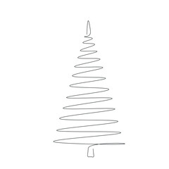 Christmas background with tree, one line drawing, vector illustration