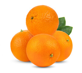 Orange fruit with leaves isolated on white background