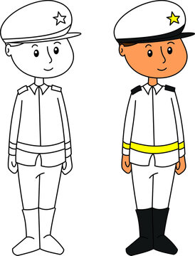 Children illustration about occupation, Navy admiral marine
