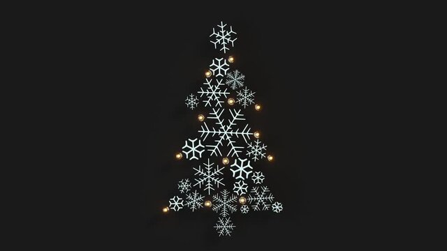 Snowflake Christmas tree. 3D render animation