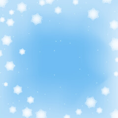 Abstract winter background with snowflakes and ice on blue color. Vector illustration of design elements for greeting cards, posters, wallpaper, surface, web design, textile, decor, print.