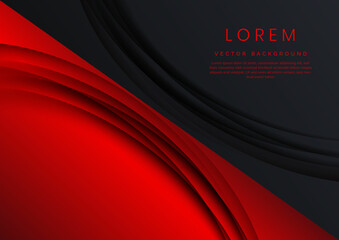 Template corporate banner concept red and black contrast curved overlapping shape background.