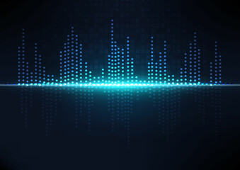 Fototapeta premium Sound waves dark blue light. Abstract technology background.