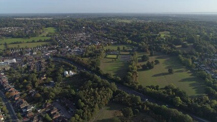 Aerials North London Near Wembley Stadium, London, England, Suburban Area Sunset Heavy traffic Near M1 Intersection

