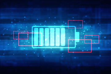 2d rendering Electrical energy and power supply source concept, accumulator battery with charging level full