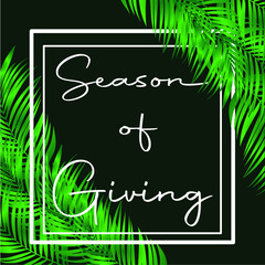 season of giving with tropical leaf background design
