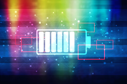 2d Rendering Electrical Energy And Power Supply Source Concept, Accumulator Battery With Charging Level Full