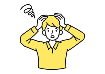 頭を抱えて悩む/困る男性のイメージイラスト素材