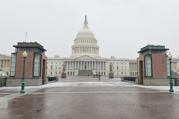United States Capitol in blizzard - Washington DC in winter time.