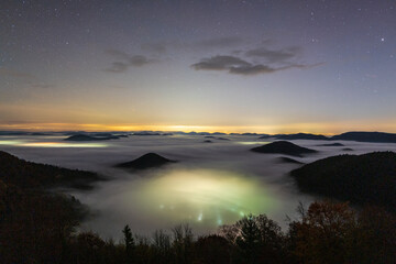 Fototapeta na wymiar lights under the fog at dawn