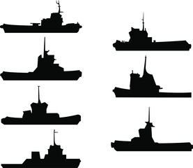 Tugs. Port ships. Vector. Set.