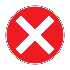Error icon. Critical system failure symbol. Vector illustration of red circular sign with white cross icon inside. Alert, danger, warning, caution. Part of user interface.