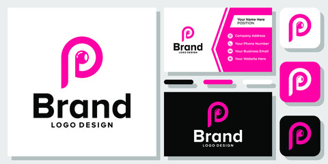 Initial Letter P Earbuds Headphone Headset Earphone Accessory Logo Design with Business Card Template