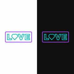Line Love text icon isolated on white and black background. Valentines day greeting card template. Colorful outline concept. Vector