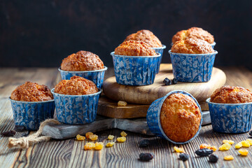 Homemade muffins with raisins.