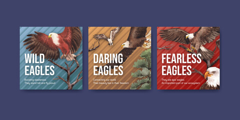 Banner template with bald eagle concept,watercolor style.