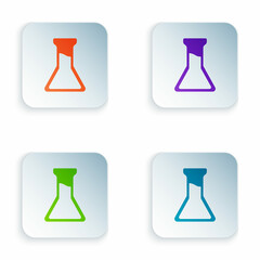 Color Test tube and flask icon isolated on white background. Chemical laboratory test. Laboratory glassware. Set colorful icons in square buttons. Vector