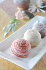 Colorful Mooncake Pastry on White Plate