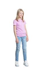 Fototapeta premium Cute little girl posing on white background