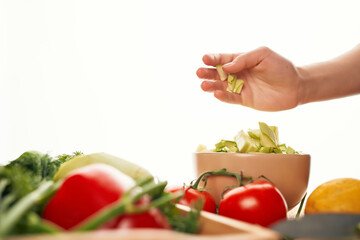 slicing fresh vegetables cutting table kitchen healthy food