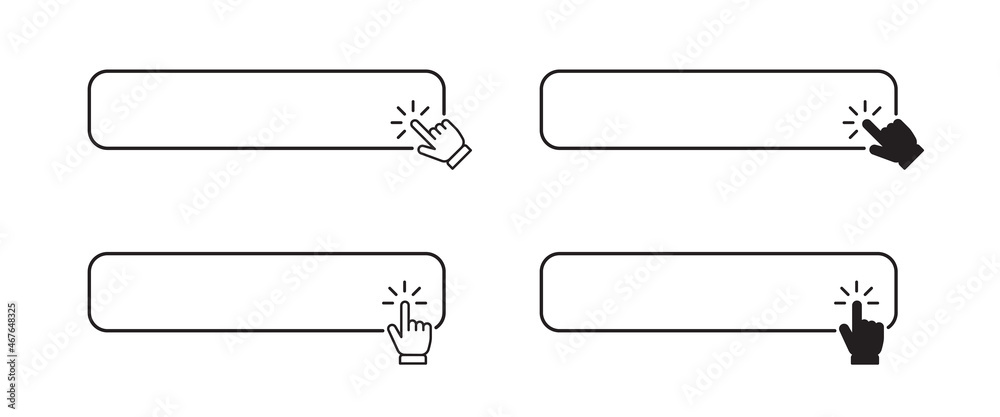 Aufkleber click buttons set. hand pointer clicking on web button