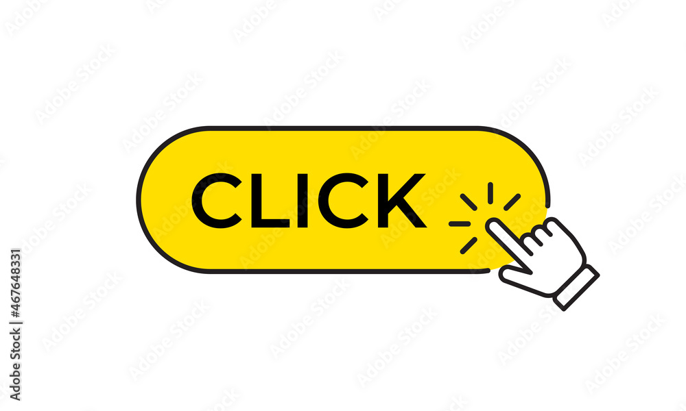 Poster click button template with hand pointer