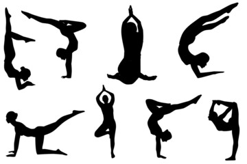 Set pack of Yoga pose silhouette for healthy lifestyle relaxing illustration background vector