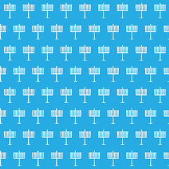 Blue White Hanukkah background, White Menorah seamless pattern on sky Blue background