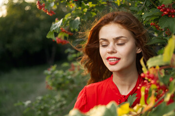 Beautiful woman fresh air summer berries nature