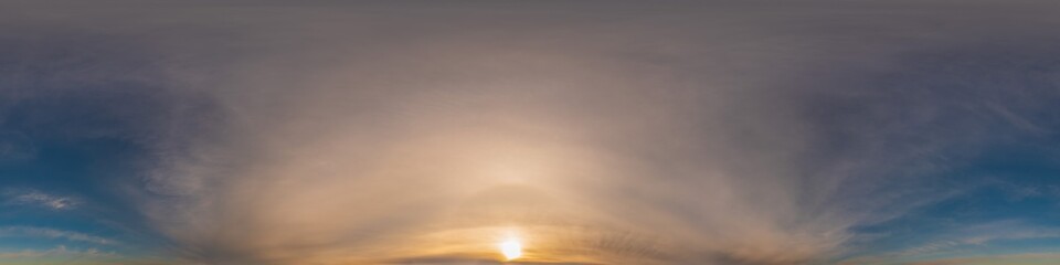 Overcast sky panorama on sunset with Cumulus clouds in Seamless spherical equirectangular format as...