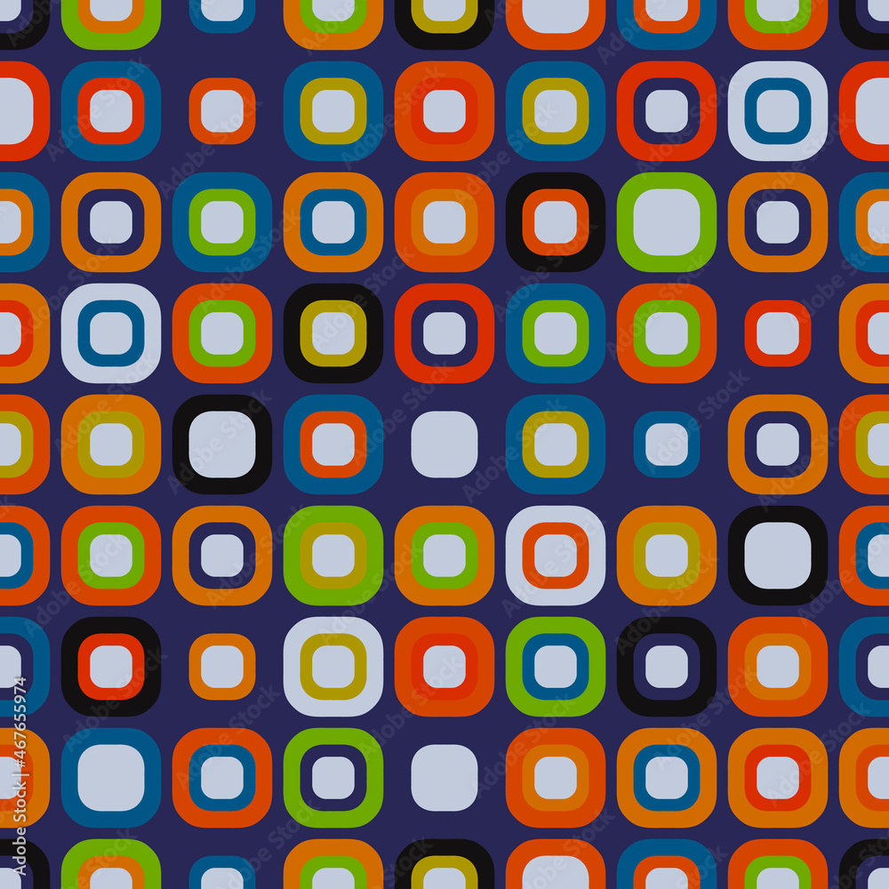 Poster Abstract colored and mosaic pattern. Same shapes with different colors. Rounded shapes with simple decor and multi-colored shapes.