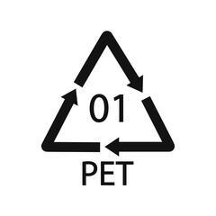 PET 01 recycling code symbol. Plastic recycling vector polyethylene sign.