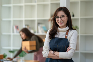 Modern businesswoman crossed hands in office.Business concept.