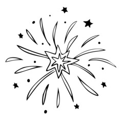 Hand-drawn fireworks with stars for decorating New Year and Birthday cards.