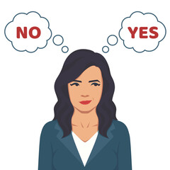 woman and bubble with sign decision yes or no