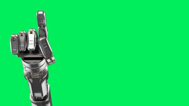 cyborg hand pointing on green screen