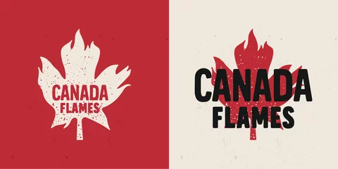 Foto op Plexiglas Vintage logo canada flames. Maple leaf fire logo and icon design vector. © Дмитрий Сальников