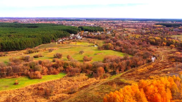 Autumn landscape. Arboretum them. Dokuchaev. 4K aerial photography.