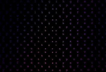 Dark purple, pink vector background with signs of alphabet.