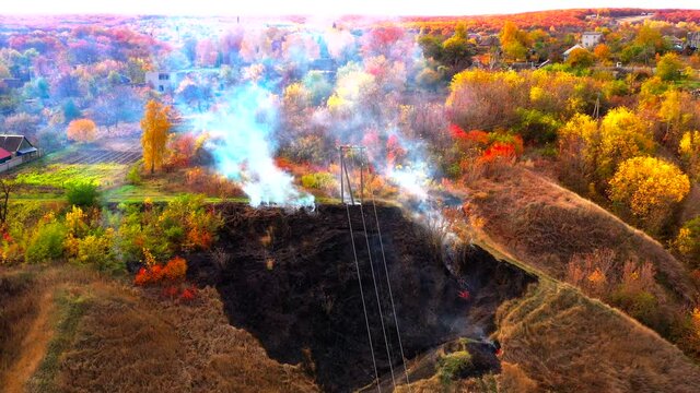 Autumn landscape. Arboretum them. Dokuchaev. 4K aerial photography.